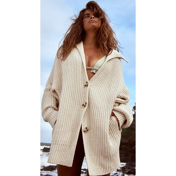 Free People Sweaters - Free People Swim Too Deep Cardi Cream Ivory Knit Oversized Sweater Size Small S